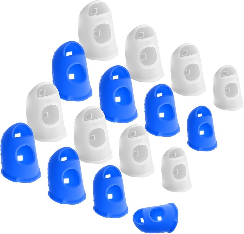 Fyntave 16 Pcs Thimbles for Hand Embroidery, Thumb Protectors 4 Size Silicone Thimble Fingertip Grips Rubber Pads Cover Breathable Pads Cover for Paper Sorting Money Counting Sewing Guitar Playing - Image 1